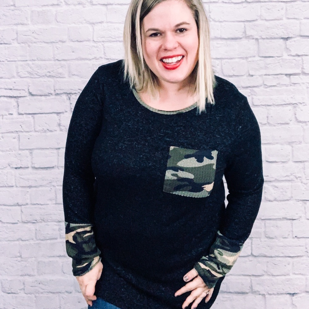 NWT Camo Pocket Sweater Heathered Gray